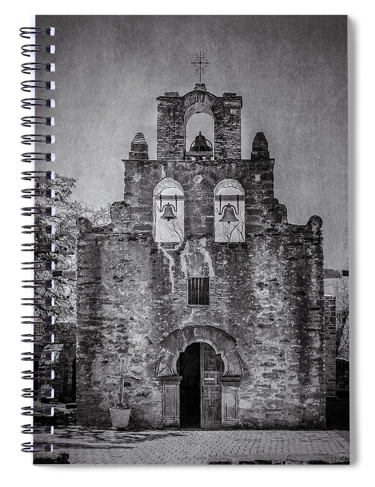 Adobe Spiral Notebook featuring the photograph Mission Espada BW by Teresa Wilson