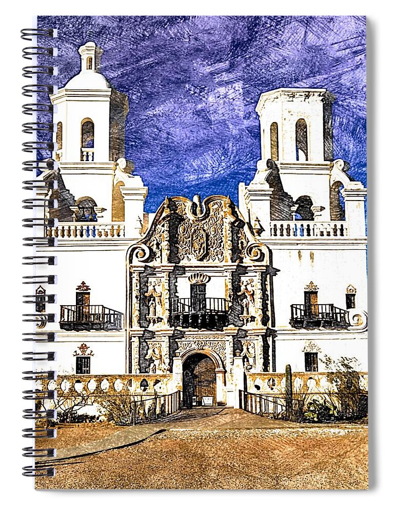 San Xavier Del Bac Spiral Notebook featuring the digital art Mission San Xavier del Bac by Tatiana Travelways