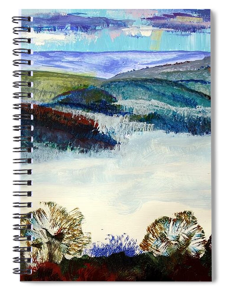 Morning Mist In The Exe Valley Spiral Notebook featuring the painting Mist in the Exe Valley in Exeter Devon by Mike Jory
