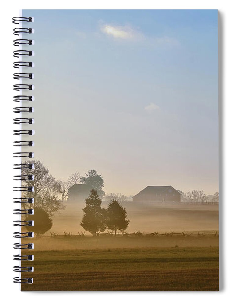 Misty Spiral Notebook featuring the photograph Misty Dawn at Gettysburg by Bill Cannon