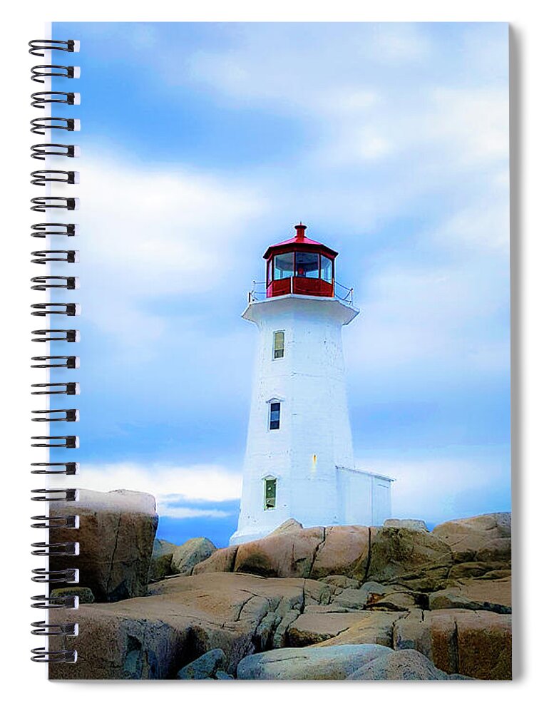 Lighthouse Spiral Notebook featuring the photograph Misty Lighthouse - Peggy's Cove by Cristina Stefan