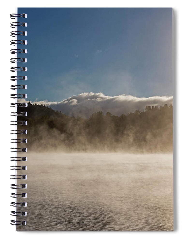Adirondacks Spiral Notebook featuring the photograph Misty morning on Mirror Lake in Lake Placid Adirondacks Sunrise by Toby McGuire