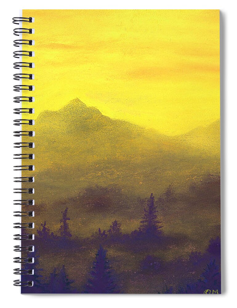 Misty Spiral Notebook featuring the pastel Misty Mountain Gold 01 by Michael Heikkinen