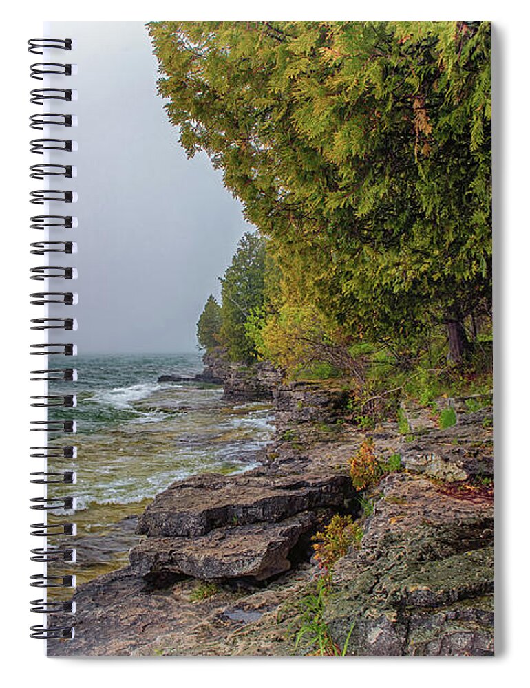 Cave Point Spiral Notebook featuring the photograph Misty Waters by Susan Rissi Tregoning
