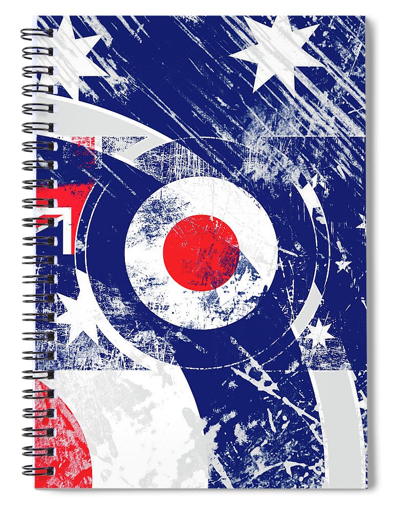 Mod Spiral Notebook featuring the digital art Mod Roundel Australia Flag in Grunge Distressed Style by Garaga Designs