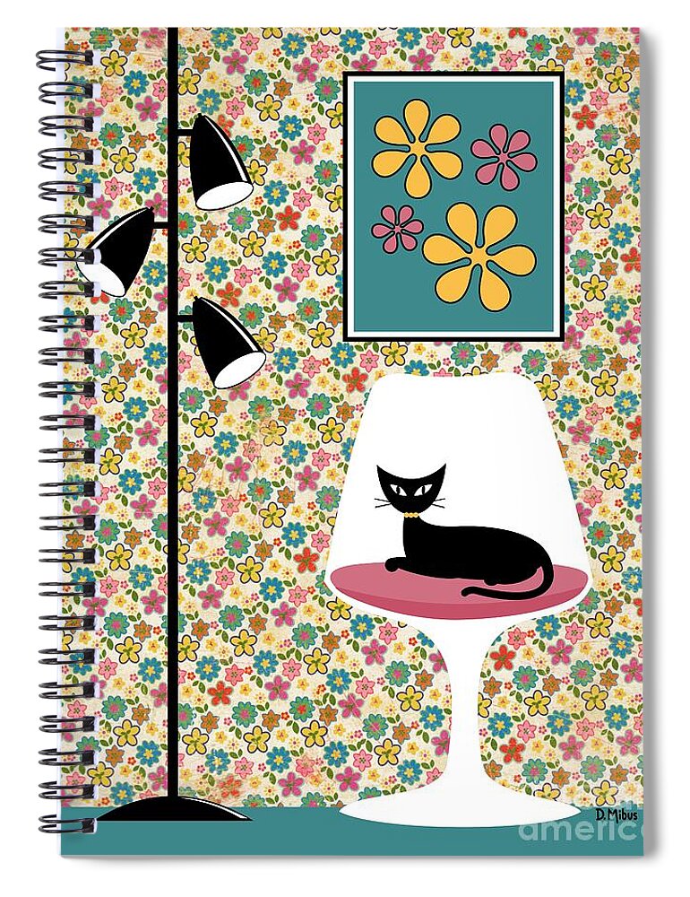 Mid Century Modern Spiral Notebook featuring the digital art Mod Wallpaper in Floral by Donna Mibus