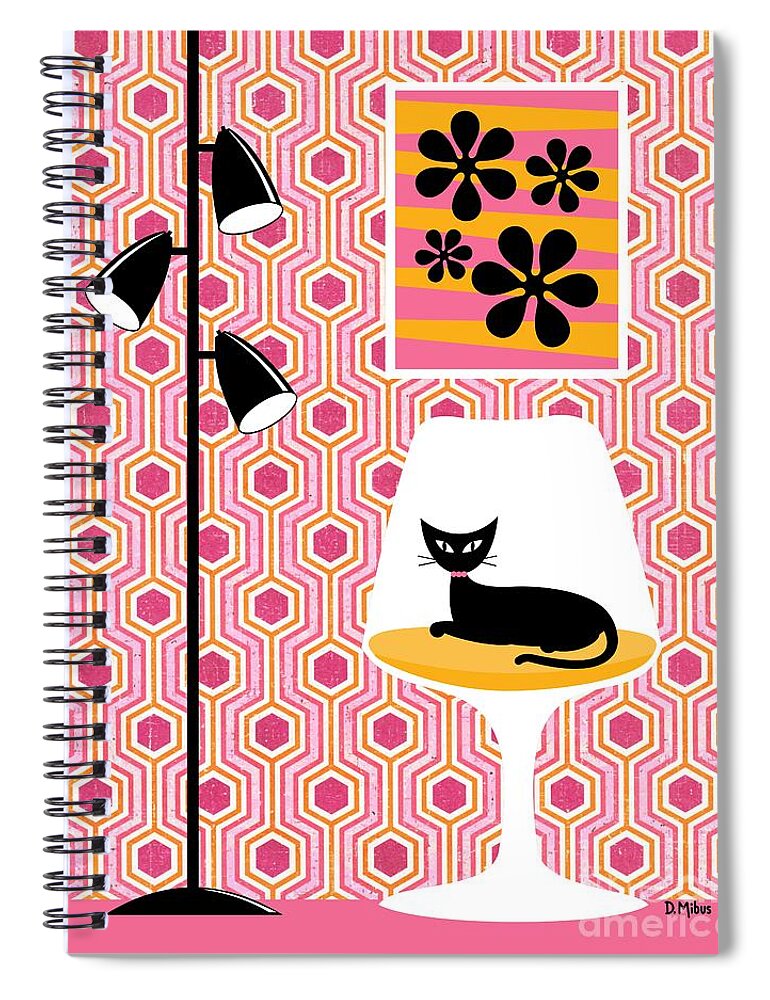 Mid Century Modern Spiral Notebook featuring the digital art Mod Wallpaper in Pink by Donna Mibus