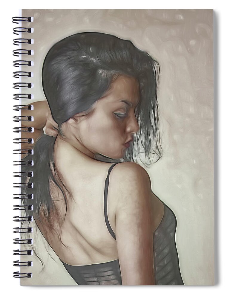 Fine Art Photography Spiral Notebook featuring the photograph Model Fixing Her Hair ... by Chuck Caramella