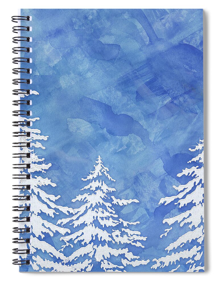 Watercolor Spiral Notebook featuring the painting Modern Watercolor Winter Abstract - Snowy Trees by Audrey Jeanne Roberts