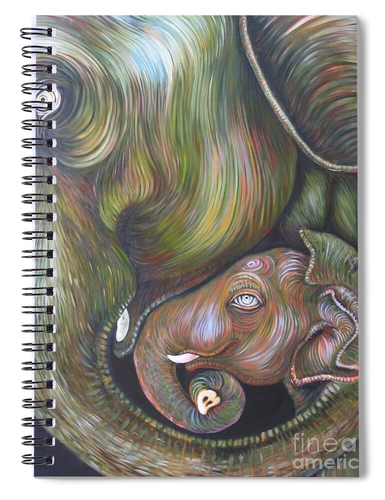 Elephant Spiral Notebook featuring the painting Mom and Kid by Sukalya Chearanantana