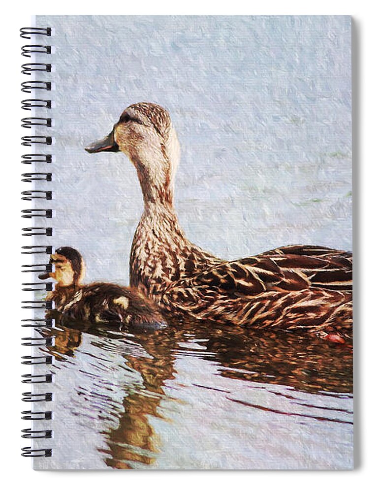 Duck Spiral Notebook featuring the photograph Mom and Little One by Deborah Benoit