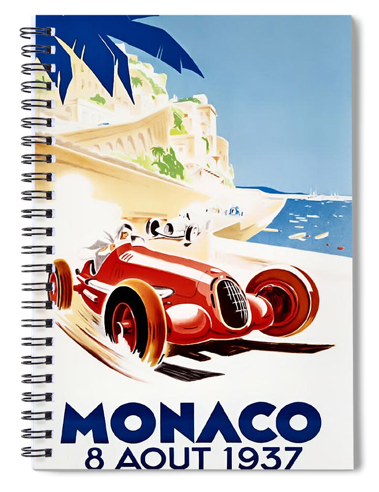 Monaco Grand Prix Spiral Notebook featuring the digital art Monaco Grand Prix 1937 by Georgia Fowler
