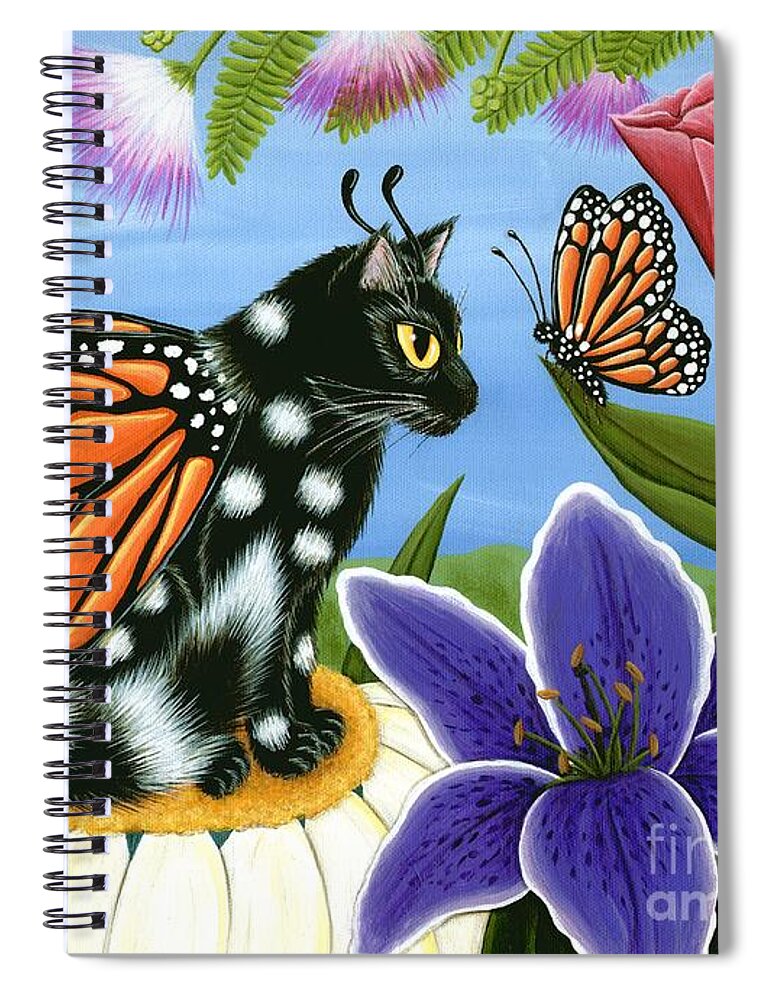 Fairy Cat Spiral Notebook featuring the painting Monarch Butterfly Fairy Cat by Carrie Hawks