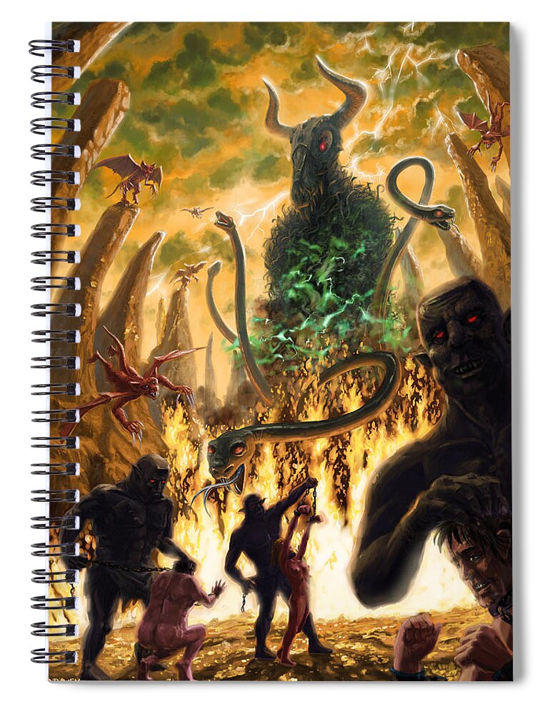 Hell Spiral Notebook featuring the digital art Monday in Hell with Devil by Martin Davey