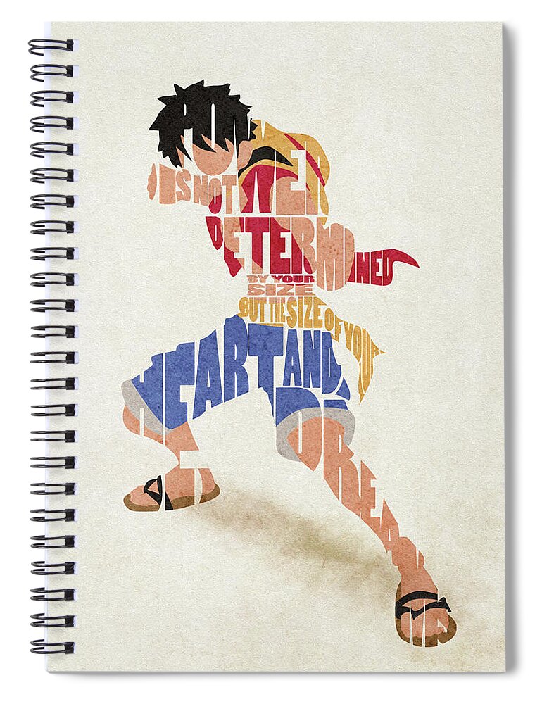 Monkey Spiral Notebook featuring the digital art Monkey D. Luffy Typography Art by Inspirowl Design