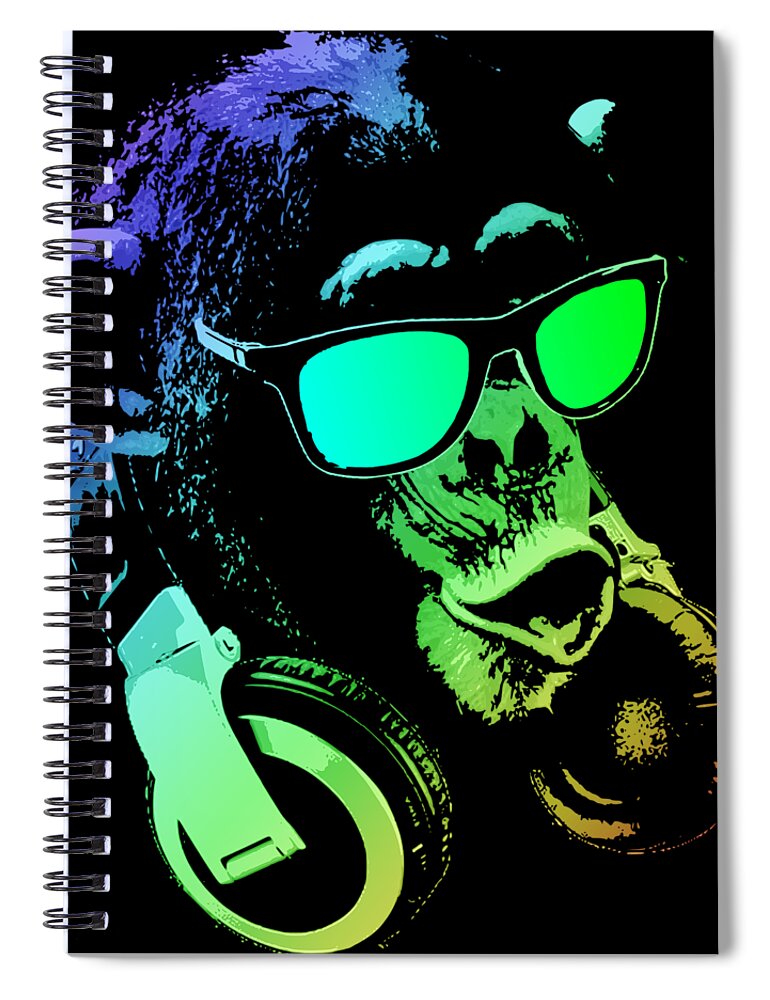 Monkey Spiral Notebook featuring the mixed media Monkey DJ Neon Light by Filip Schpindel