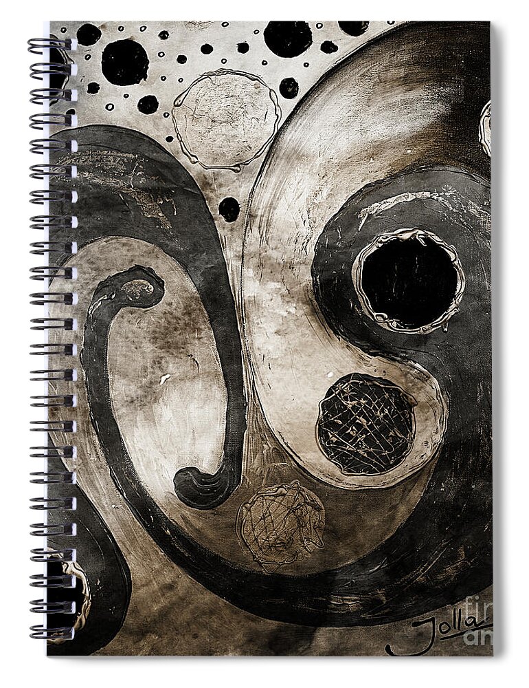 Abstract Spiral Notebook featuring the painting Monochrome whispers by Jolanta Anna Karolska
