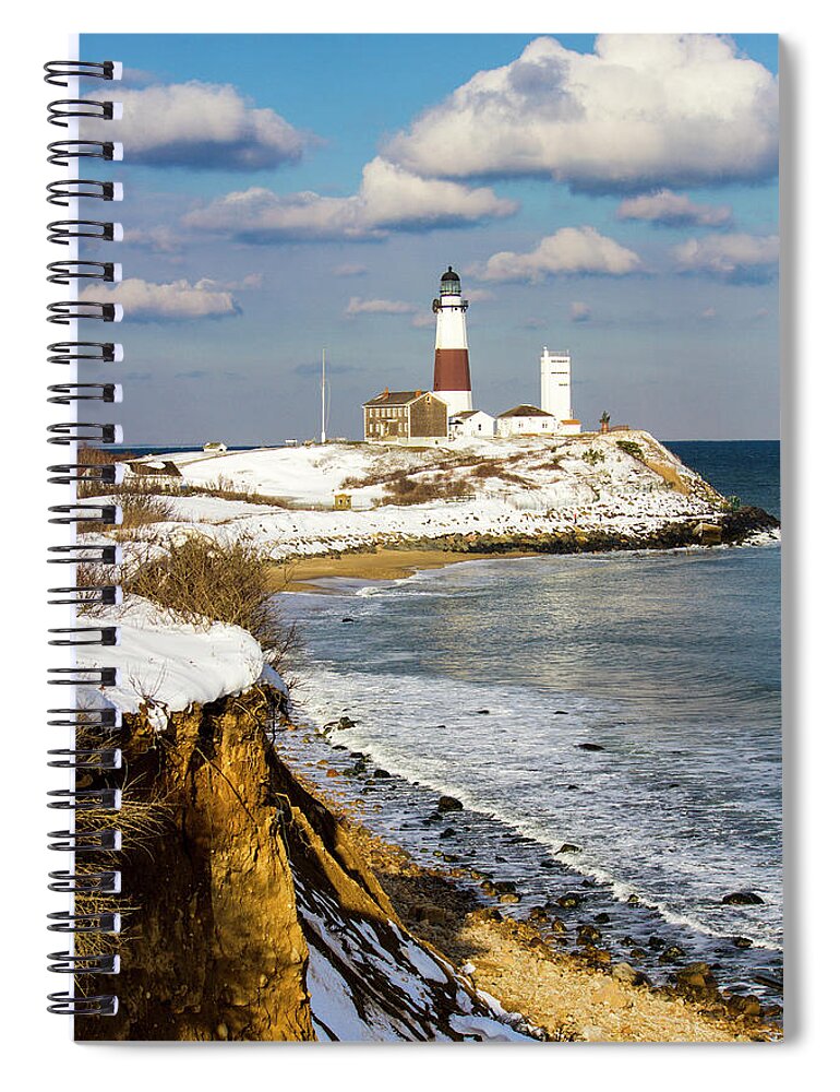Montauk Spiral Notebook featuring the photograph Montauk Lighthouse Winter Bluffs by Robert Seifert