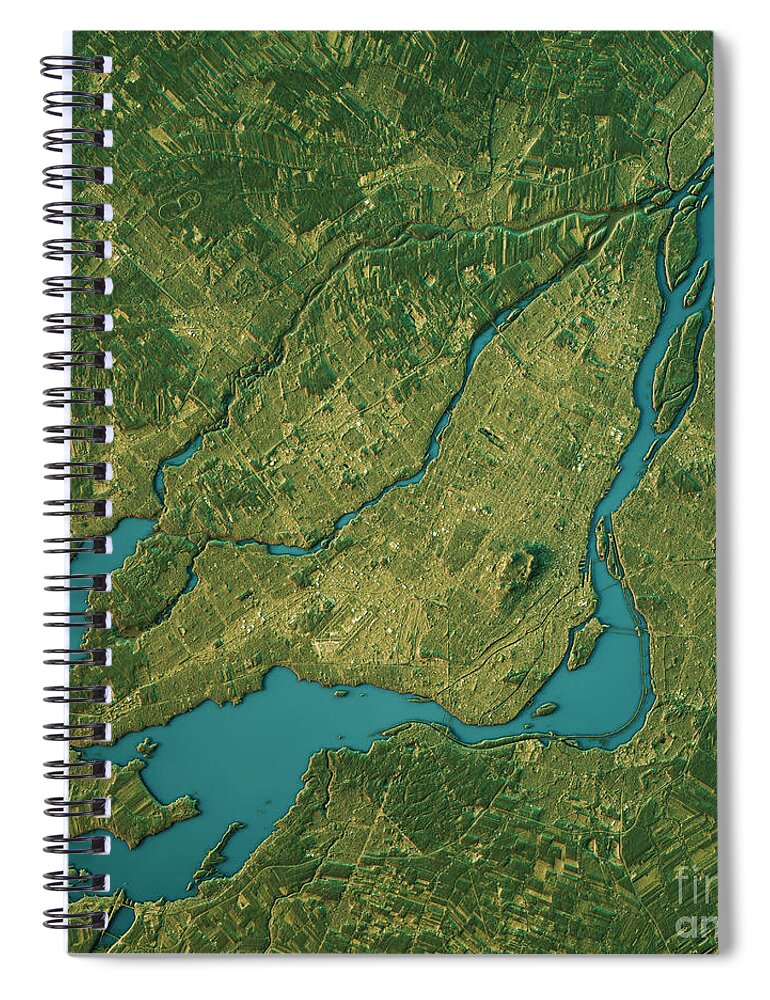 Montreal Spiral Notebook featuring the digital art Montreal Topographic Map Natural Color Top View by Frank Ramspott