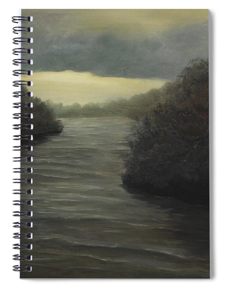 Moody Scene Spiral Notebook featuring the painting Moody River by Johanna Lerwick