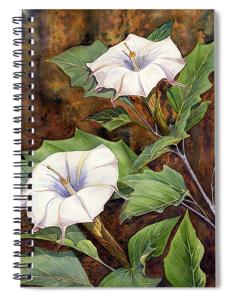 Sacred Datura Spiral Notebook featuring the painting Moon Lilies by Catherine G McElroy