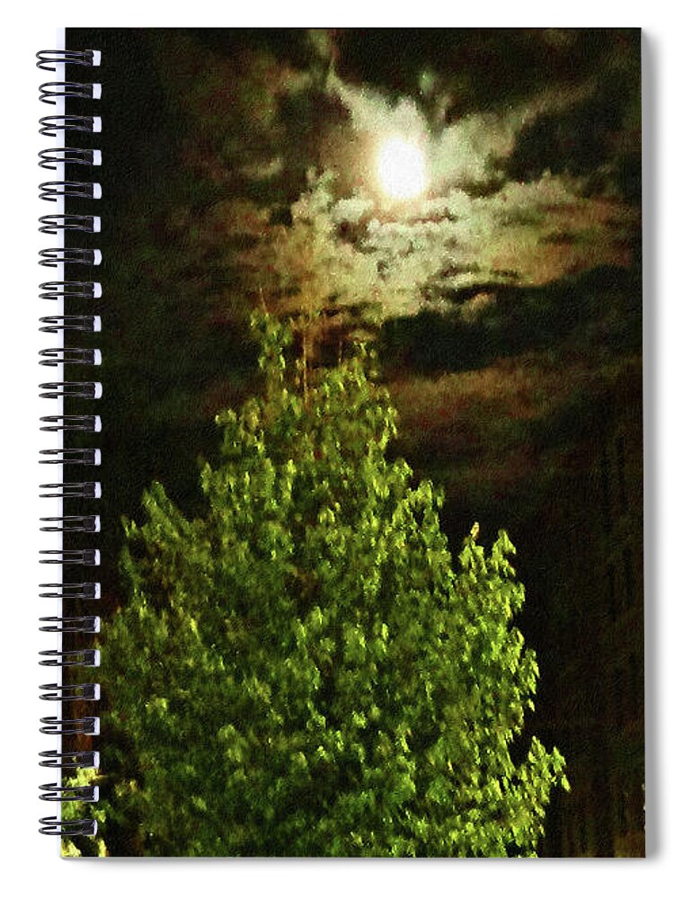 American South Spiral Notebook featuring the photograph Moon on Fire over Downtown Savannah by Aberjhani