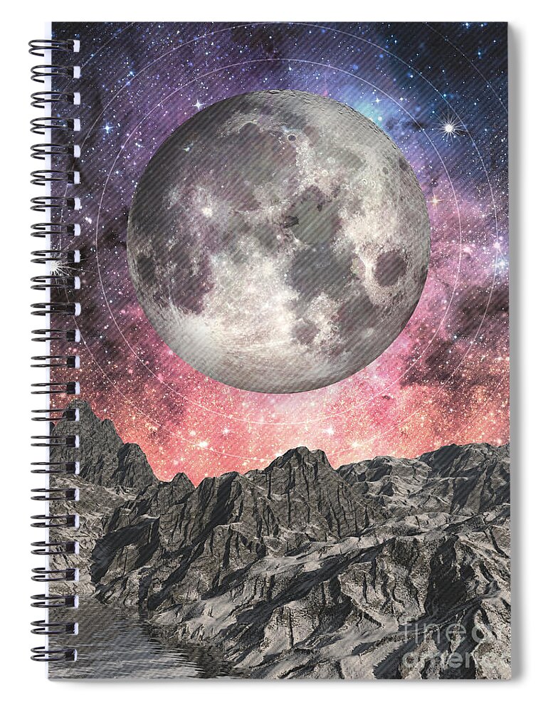 Moon Spiral Notebook featuring the digital art Moon Over Mountain Lake by Phil Perkins