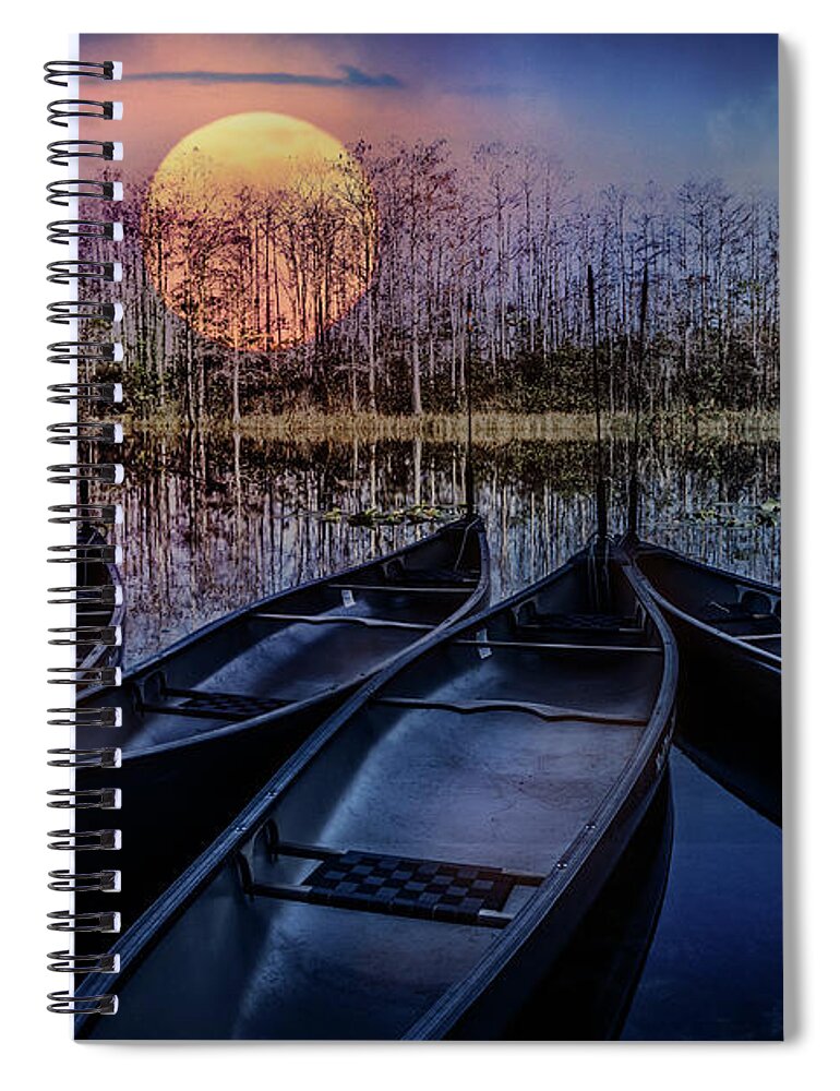 Boats Spiral Notebook featuring the photograph Moon Rise on the River by Debra and Dave Vanderlaan