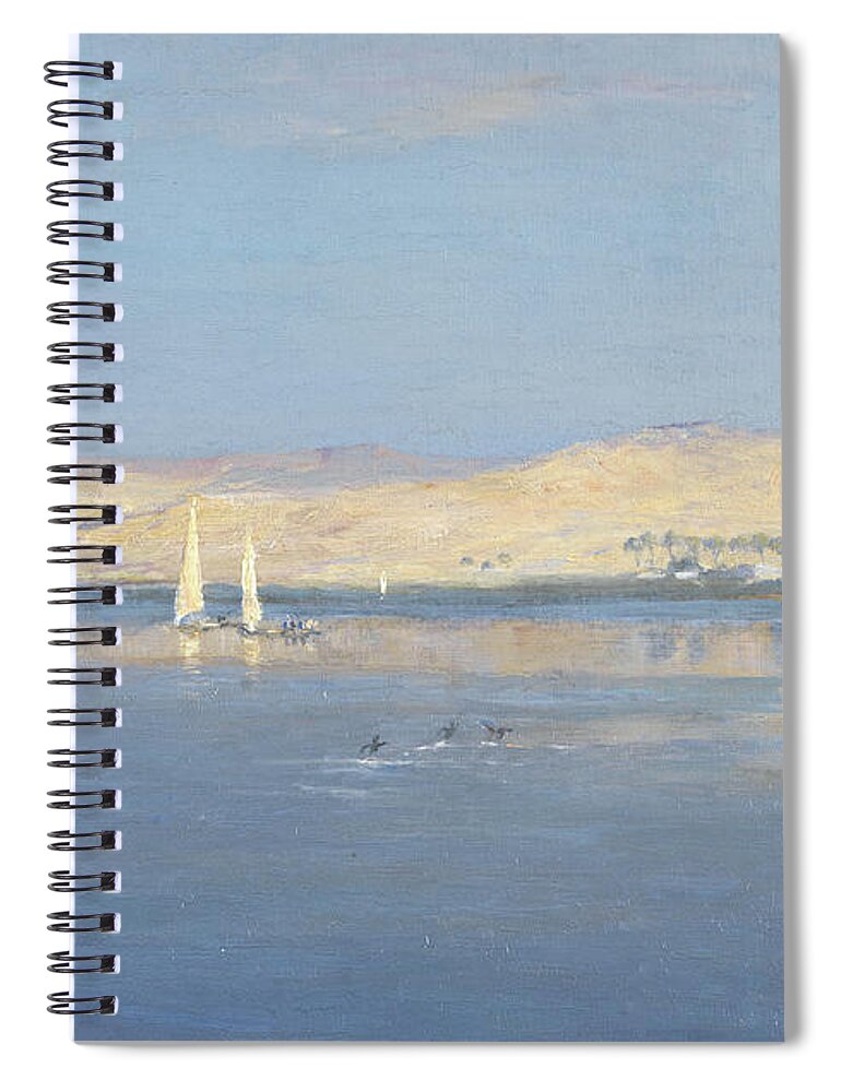 Nile Spiral Notebook featuring the painting Moon Rising over the Nile, 1900 by William James