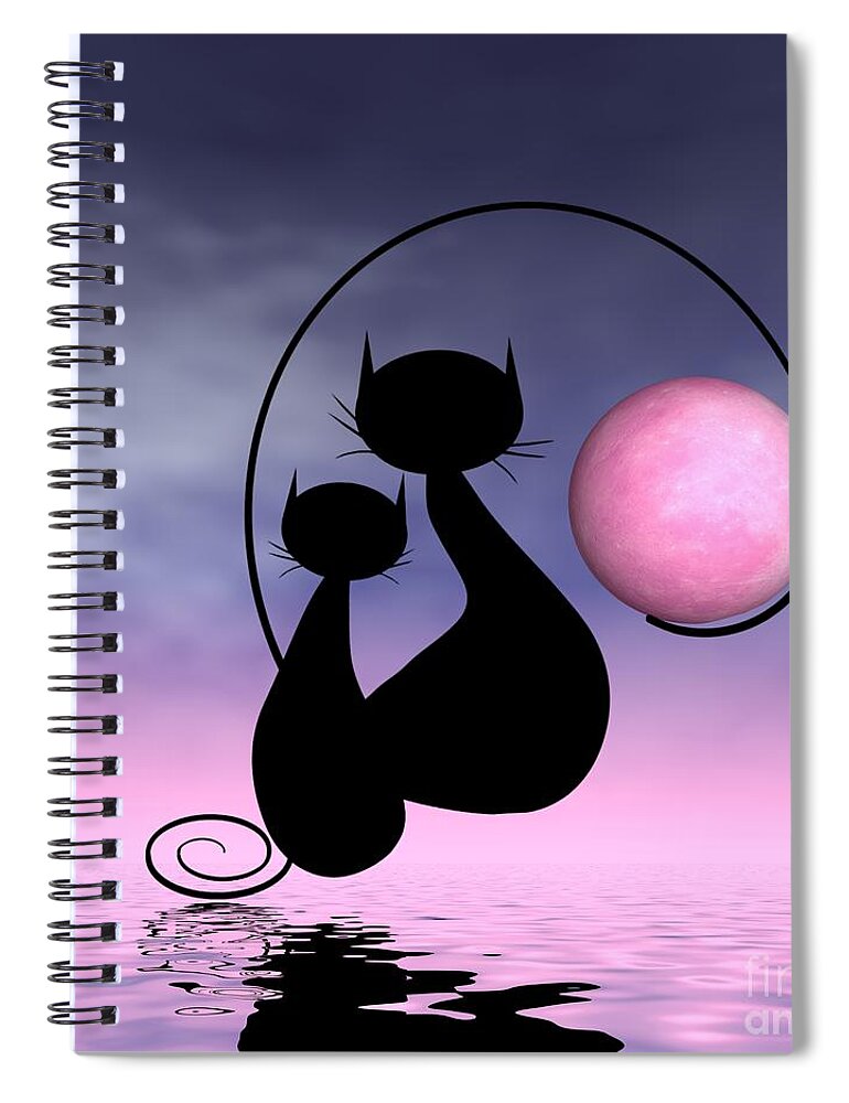Mooncat Spiral Notebook featuring the digital art Mooncat's Love by Issa Bild