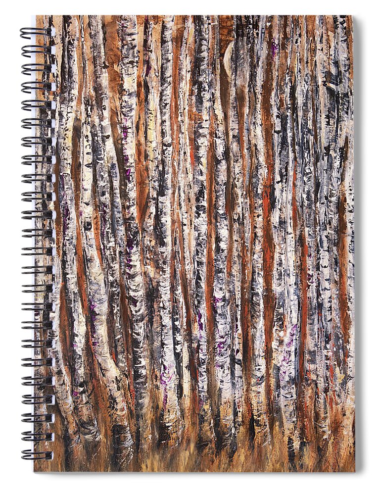 Aspens Spiral Notebook featuring the painting Moonlight Aspens by Sheila Johns