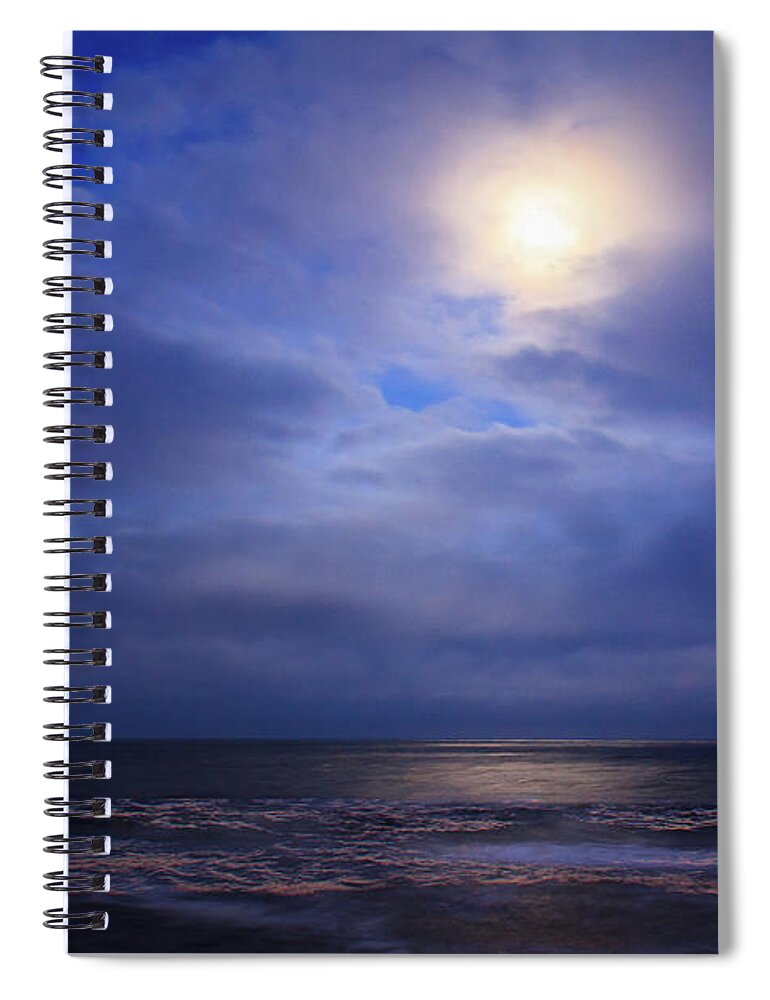 Cape Hatteras Spiral Notebook featuring the photograph Moonlight on the Ocean at Hatteras by Joni Eskridge