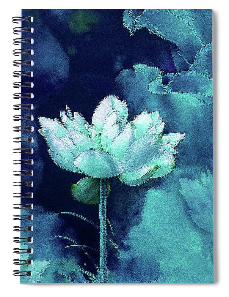 Water Lily Spiral Notebook featuring the digital art Moonlight Water Lily by J Marielle
