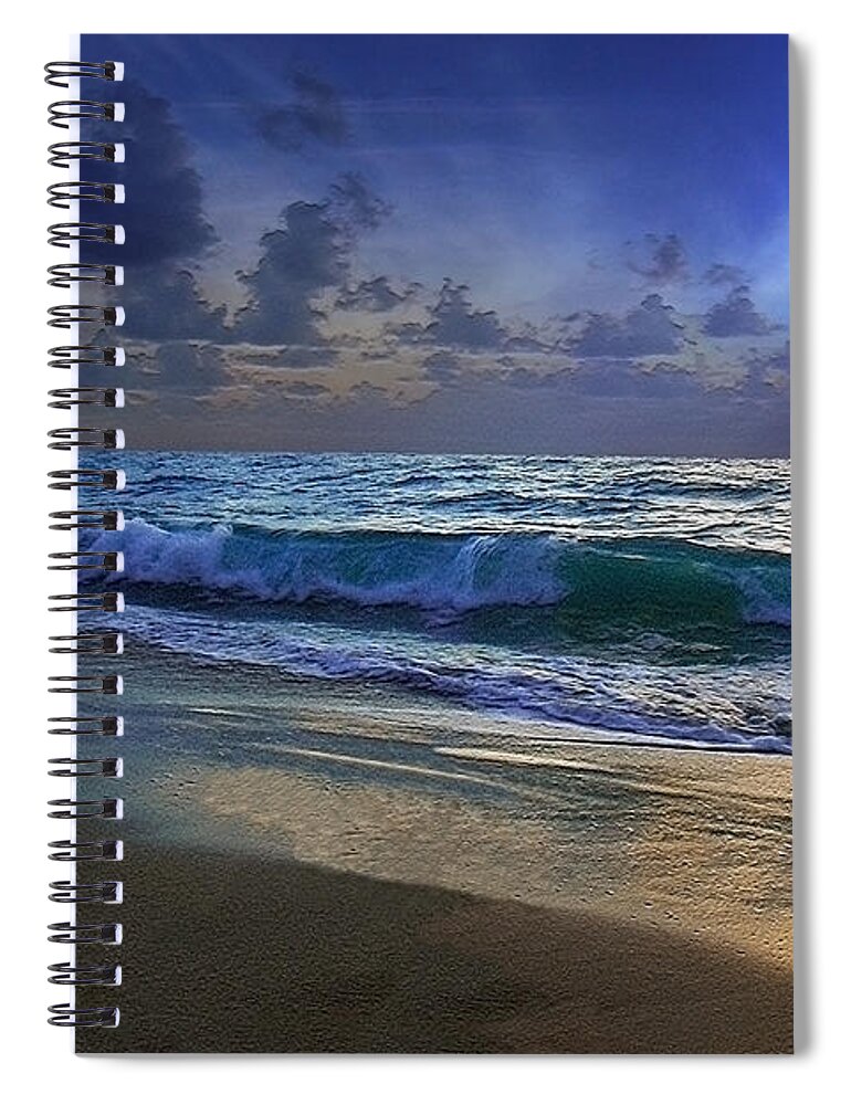 Beach Spiral Notebook featuring the photograph Moonlit Beach Seascape Treasure Coast Florida C4 by Ricardos Creations