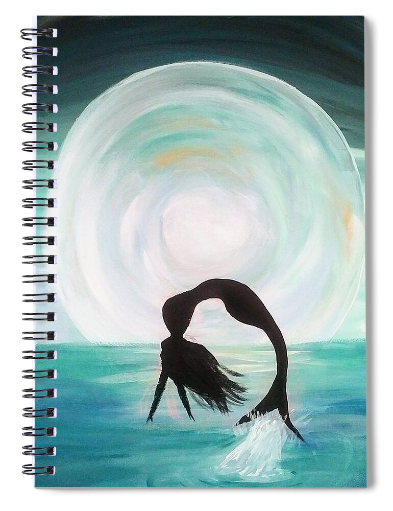 Mermaid Spiral Notebook featuring the painting Moonlit Mermaid by Lynne McQueen