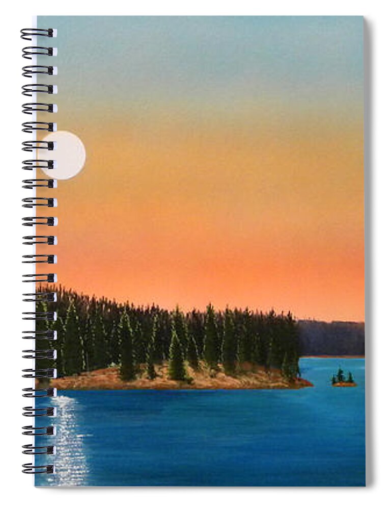 Landscape Spiral Notebook featuring the painting Moonrise Over The Lake by Frank Wilson