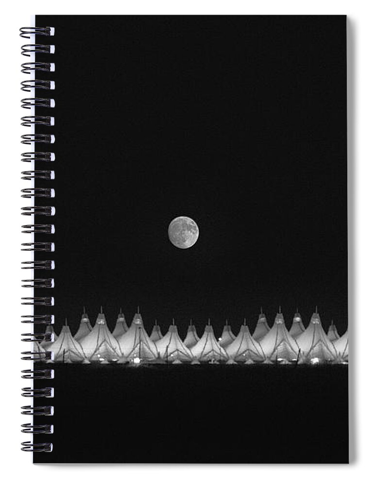 Dia Sunrise Spiral Notebook featuring the photograph Moonset Over DIA by Kristal Kraft