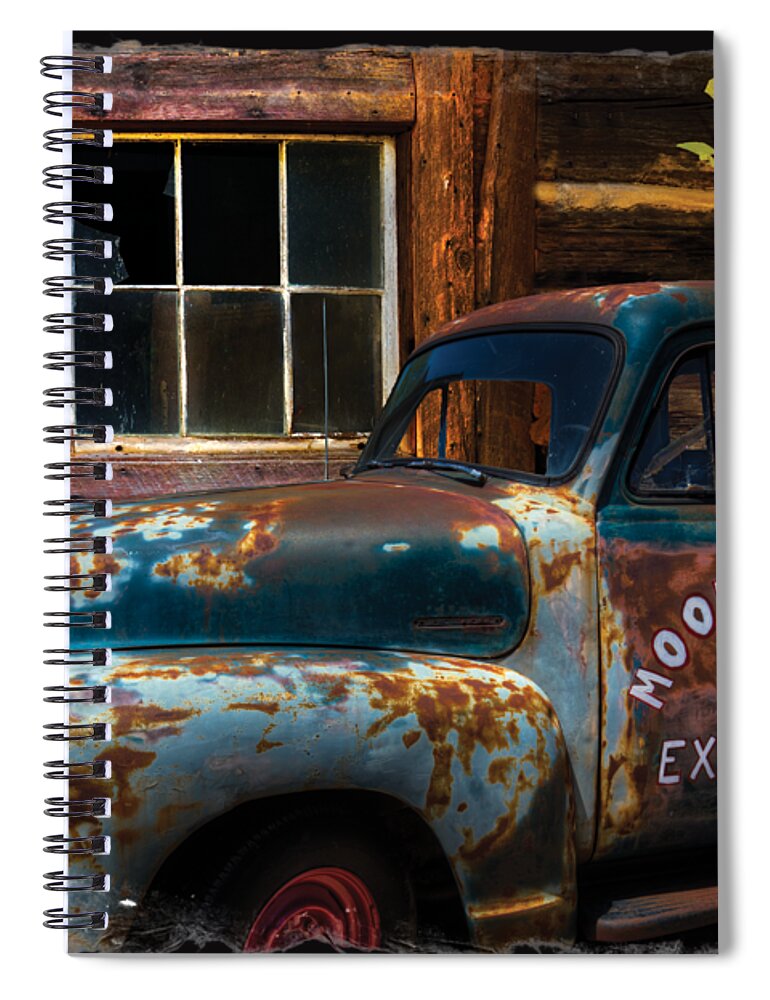 1950s Spiral Notebook featuring the photograph Moonshine Express Bordered by Debra and Dave Vanderlaan