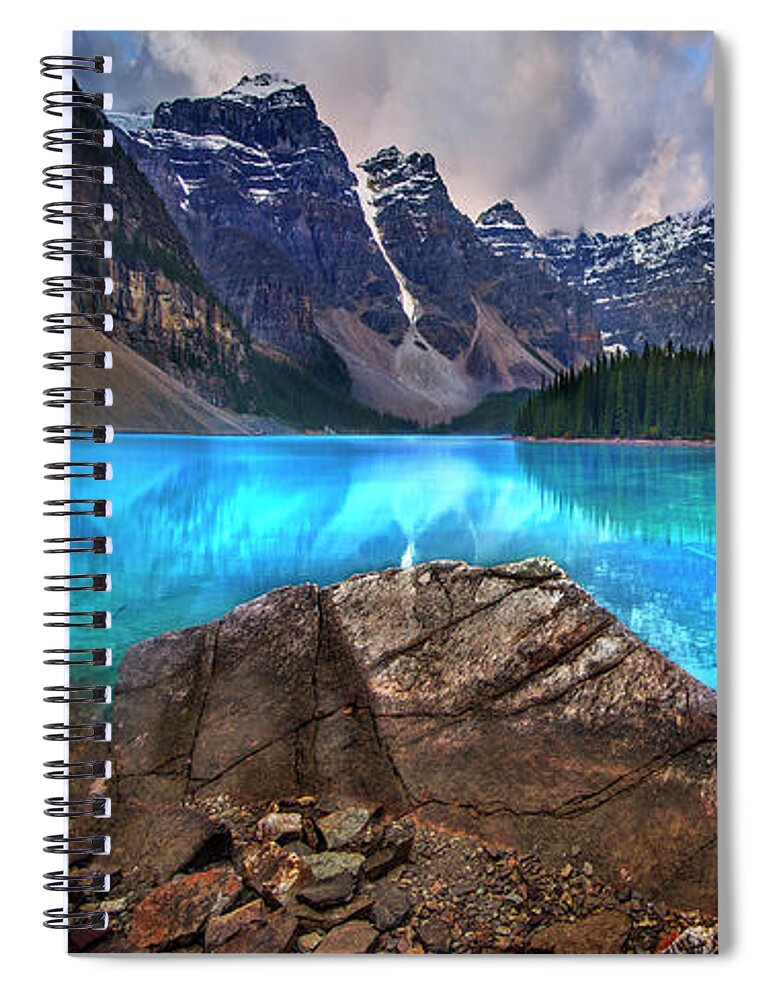 North Saskatchewan River Crossing Spiral Notebook featuring the photograph Moraine Lake by John Poon