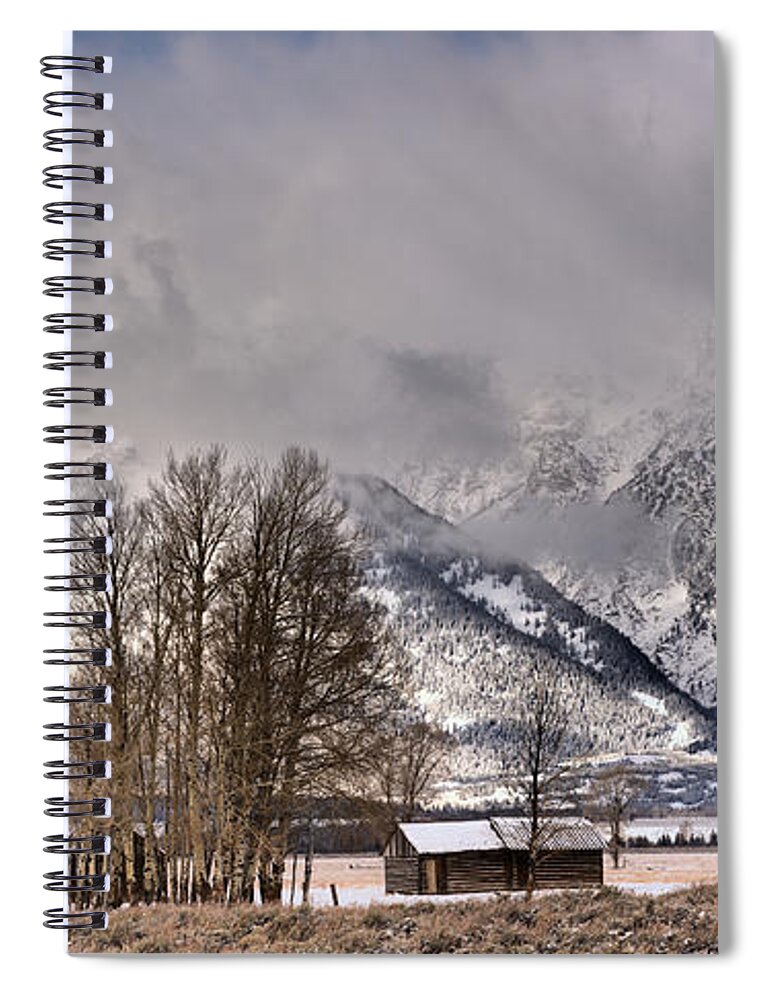 Mormon Row Spiral Notebook featuring the photograph Mormon Row Winter Morning Panorama by Adam Jewell