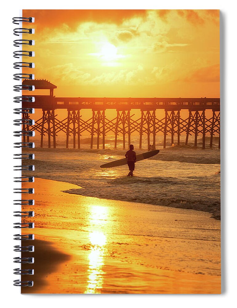 Abstract Spiral Notebook featuring the photograph Morning at Folly Beach Charleston by Alex Mironyuk