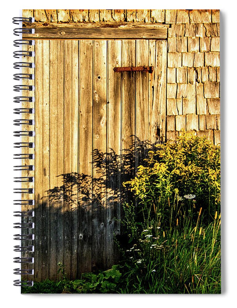 Texture Spiral Notebook featuring the photograph Morning Barn Doorway by Douglas Wielfaert