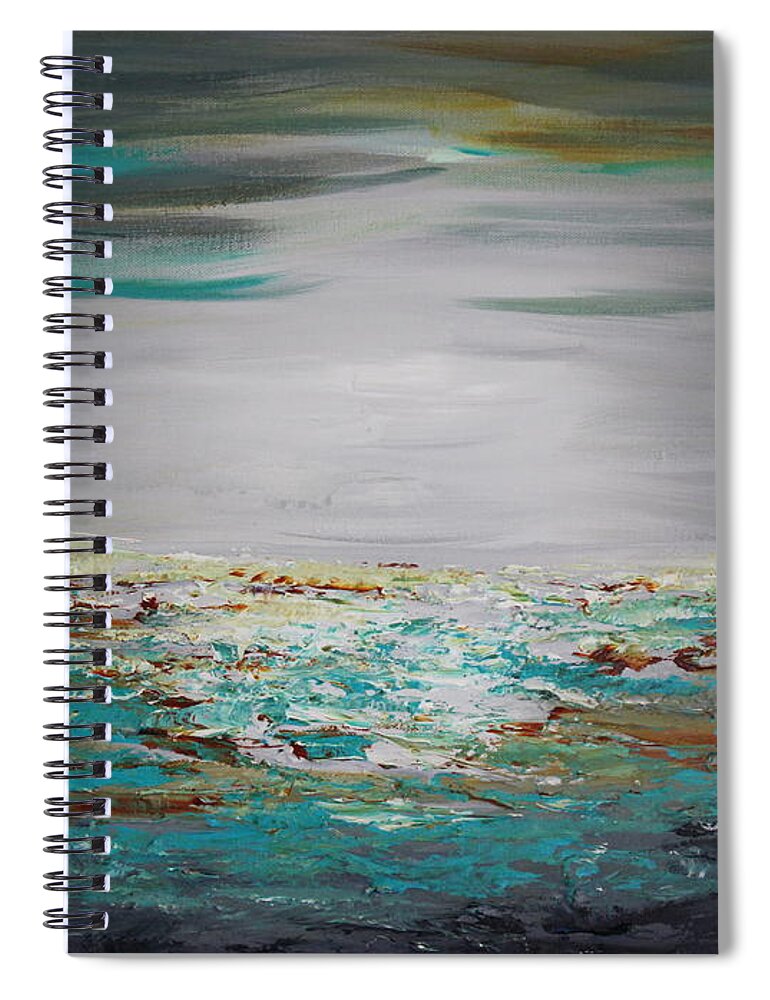 Green Spiral Notebook featuring the painting Morning Breeze by Preethi Mathialagan