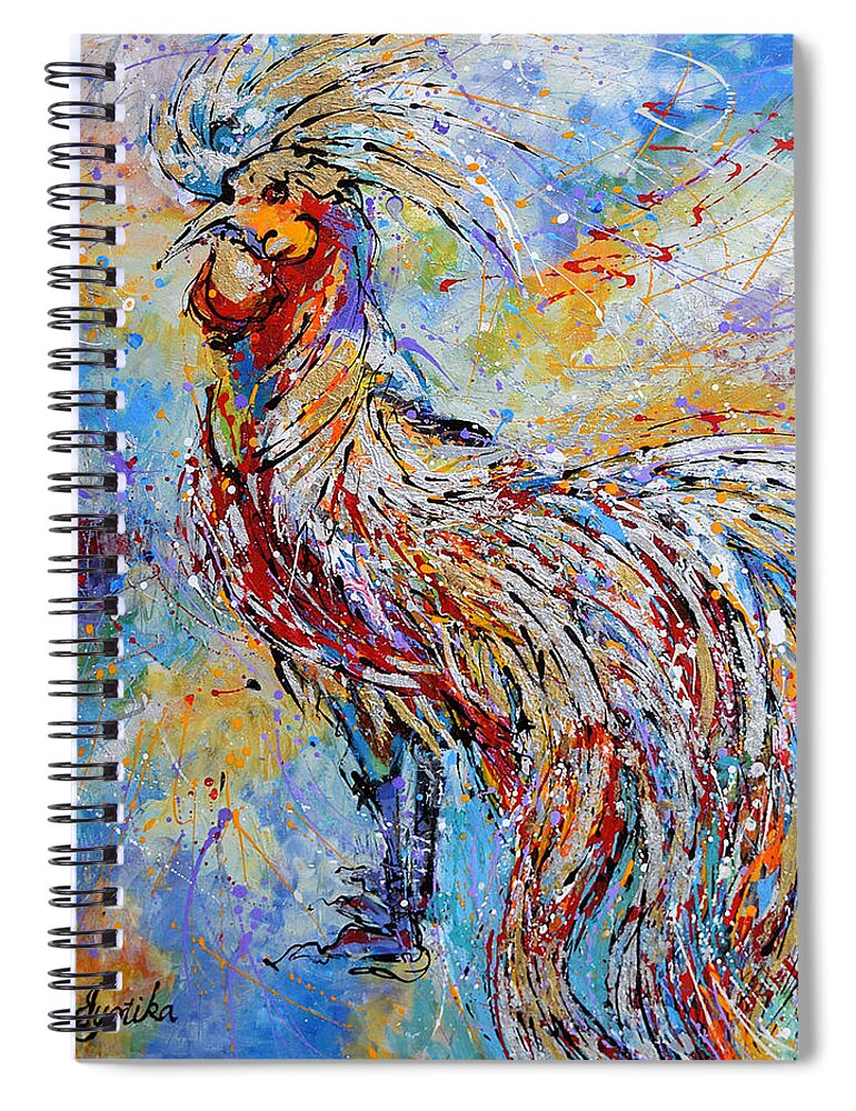 Long Tail Rooster Spiral Notebook featuring the painting Morning Call by Jyotika Shroff