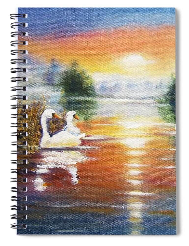 Landscape Spiral Notebook featuring the painting Morning Idyll by Vesna Martinjak