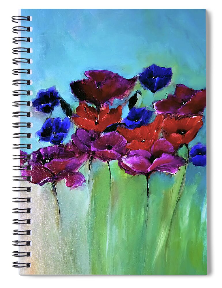 Morning Spiral Notebook featuring the digital art Morning Light Poppies Painting by Lisa Kaiser
