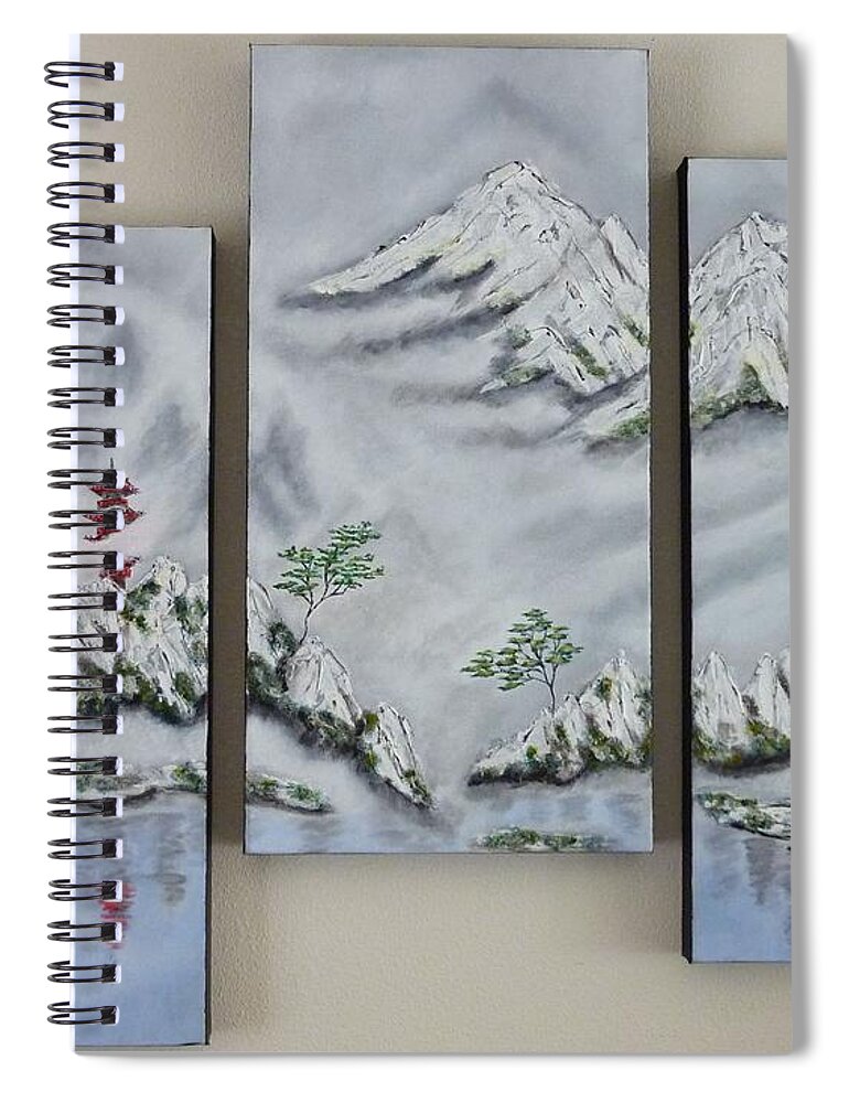 Morning Mist Spiral Notebook featuring the painting Morning Mist Triptych by Amelie Simmons