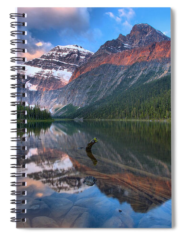  Spiral Notebook featuring the photograph Morning Reflections In Cavell Pond by Adam Jewell