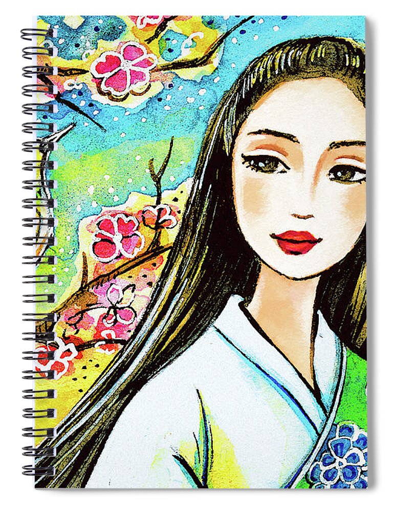 Asian Woman Spiral Notebook featuring the painting Morning Spring by Eva Campbell