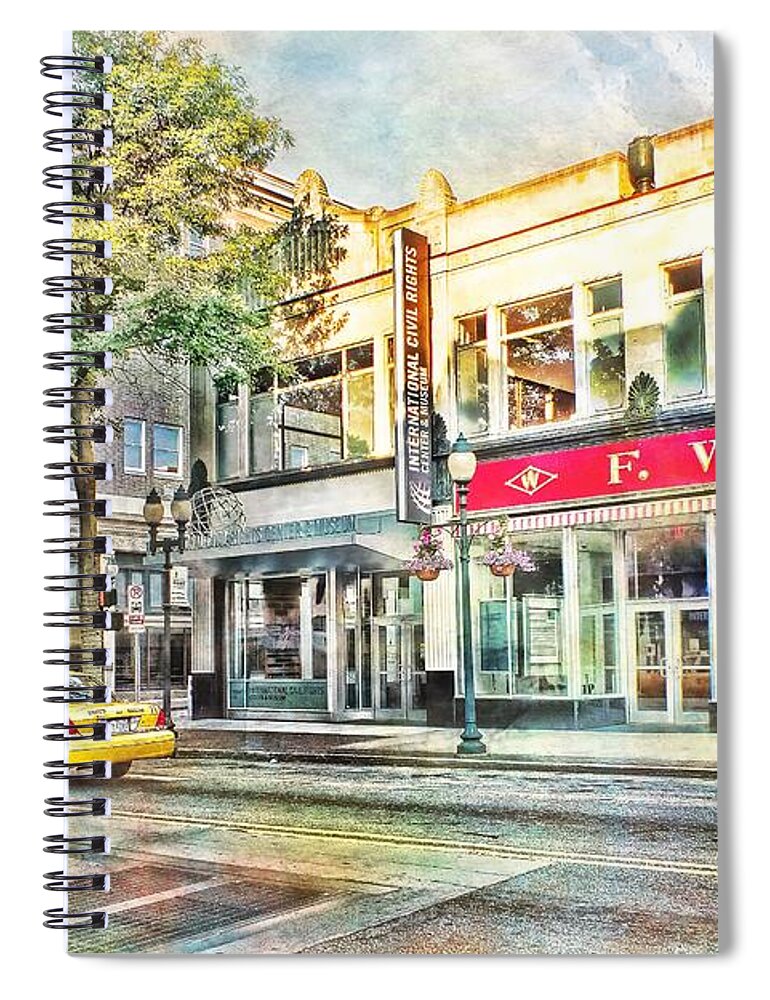Downtown Spiral Notebook featuring the photograph Morning Taxi Downtown Urban Scene by Melissa Bittinger
